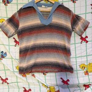 vintage 70s polo gouge striped multi color R.R. Ribit made in hong kong